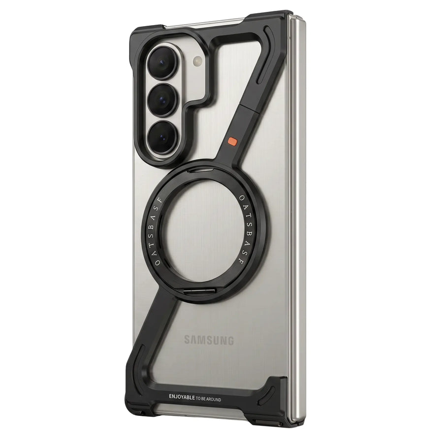 Halo M1 metal bumper case — Samsung Galaxy Z Fold 7 with 360° rotating magnetic ring kickstand