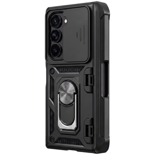 Sentinel H1 Galaxy Z Fold rugged case in Black with slide camera cover and ring kickstand - rear view, fits Galaxy Z Fold 8 Ultra, 8, 7 and 6