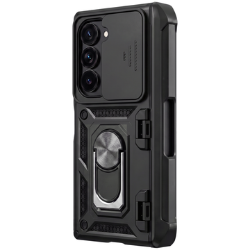 Sentinel H1 Galaxy Z Fold rugged case in Black with slide camera cover and ring kickstand - rear view, fits Galaxy Z Fold 8 Ultra, 8, 7 and 6