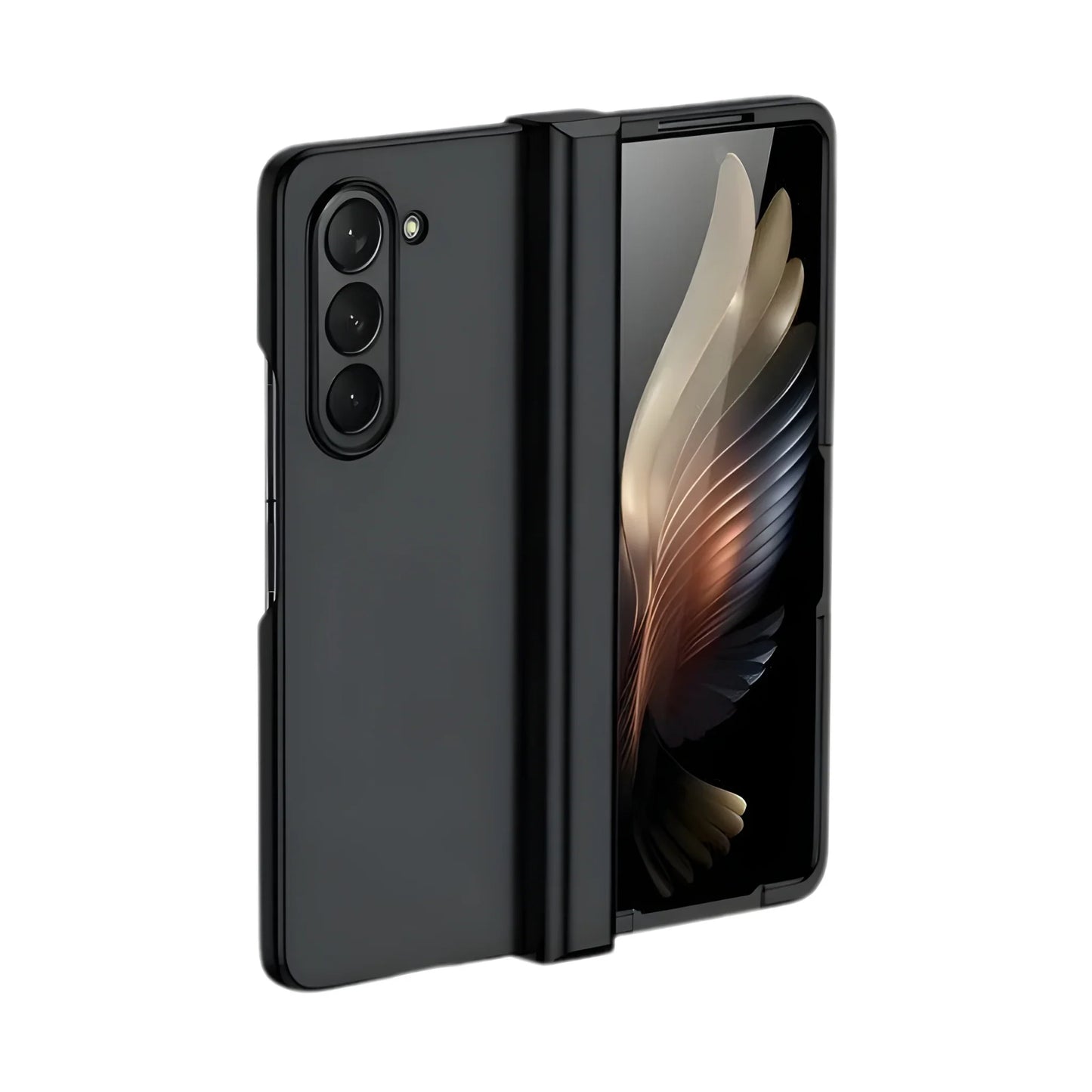 Black phone case with a reflective screen on a white background