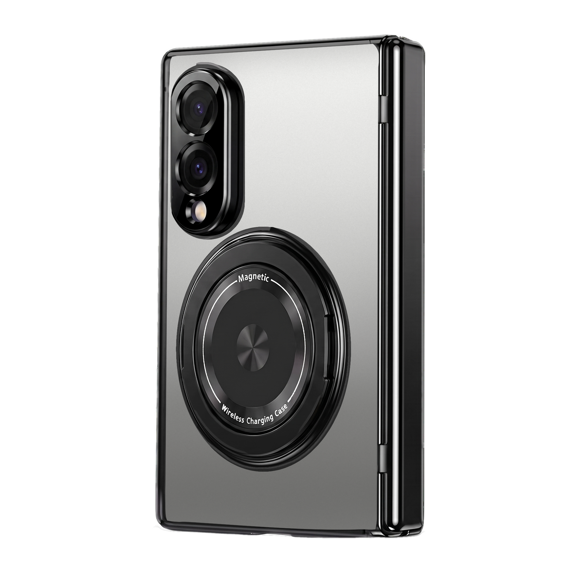 Axon M2 hinge cover case with rotating metal ring for Galaxy Z Fold 8 in Silver, back view