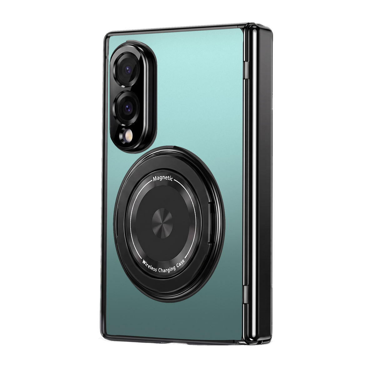 Axon M2 hinge cover case with rotating metal ring for Galaxy Z Fold 8 in Green, back view