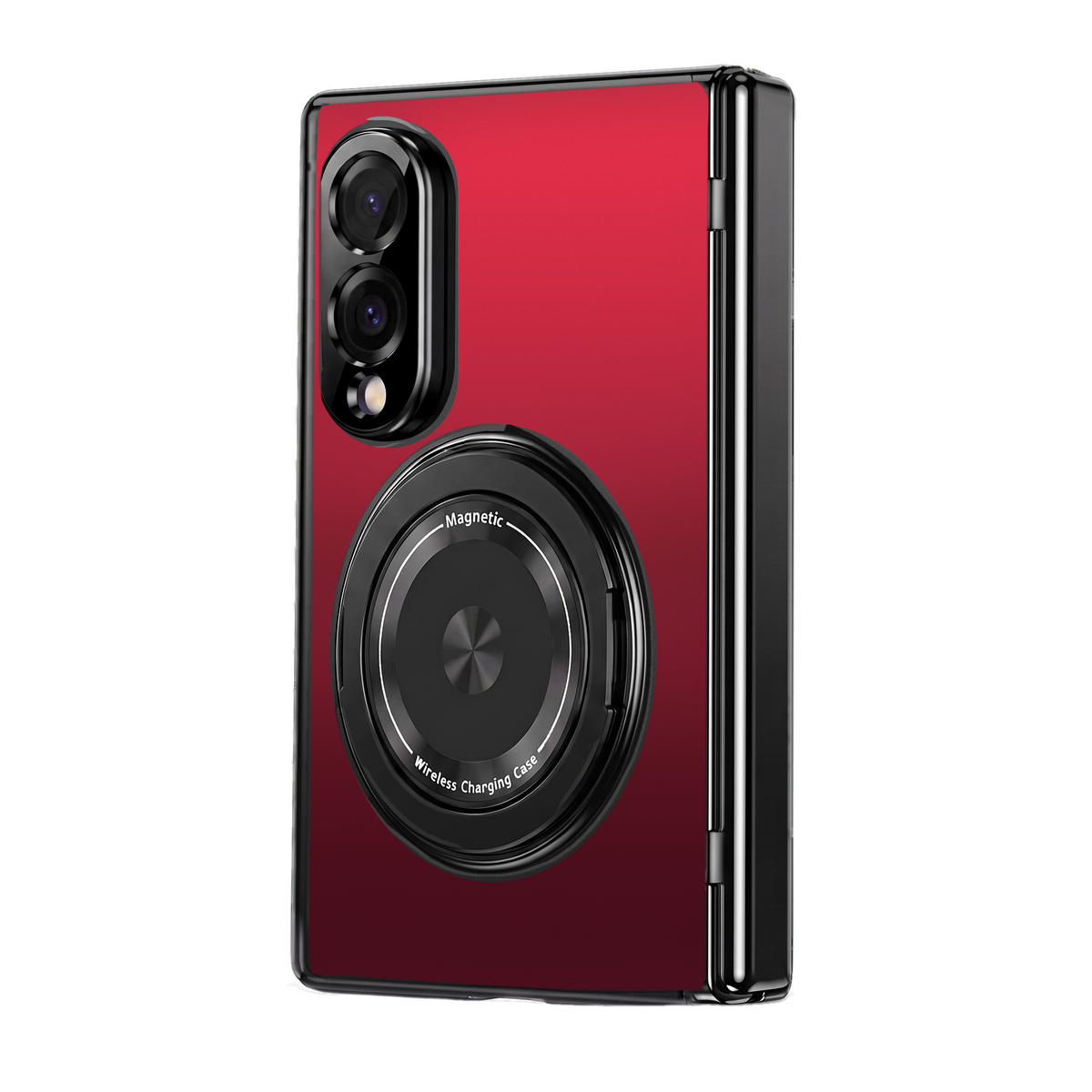 Axon M2 hinge cover case with rotating metal ring for Galaxy Z Fold 8 in Red, back view