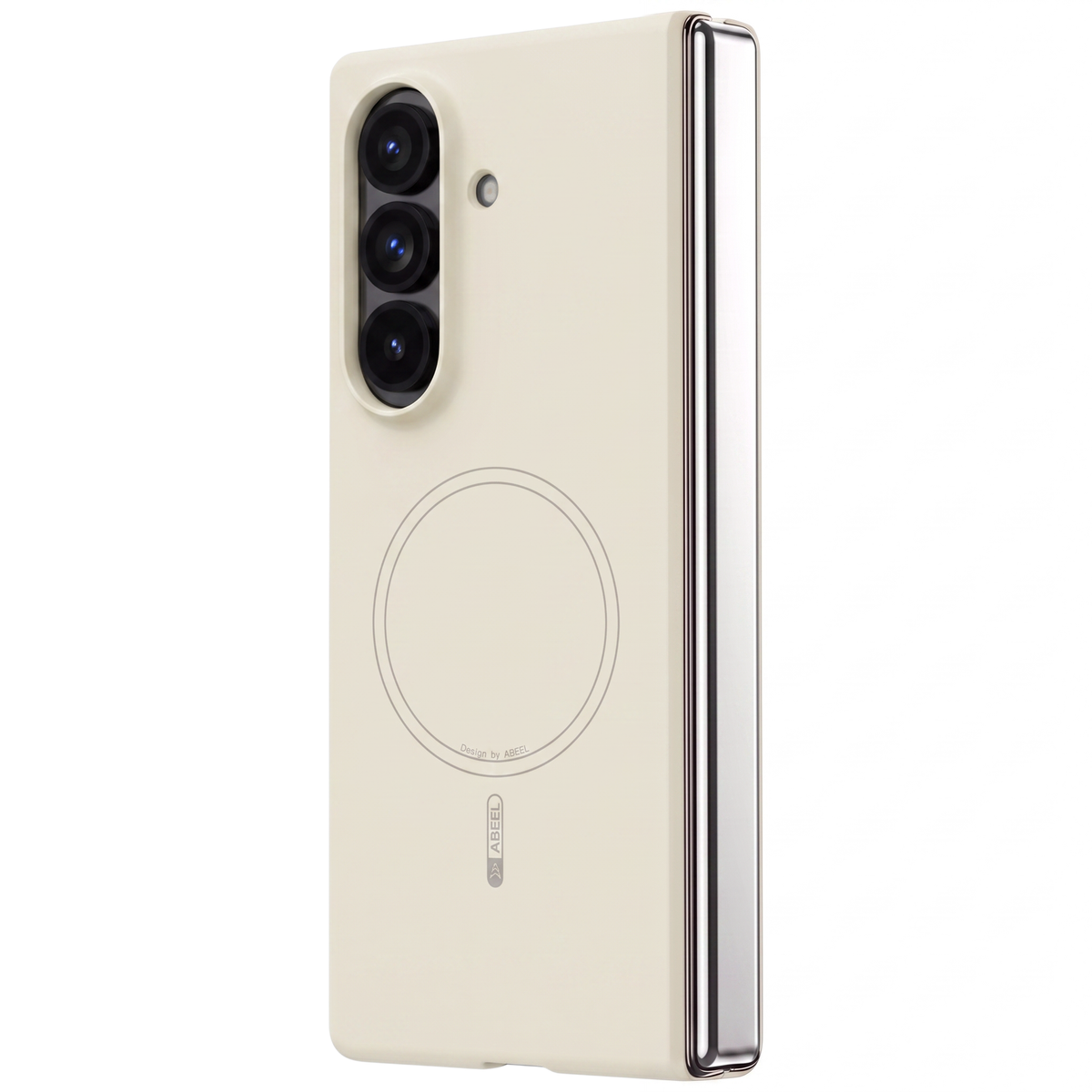 Apex M3 Cream case for Samsung Galaxy Z Fold 8 Ultra - rear view with silver chrome hinge