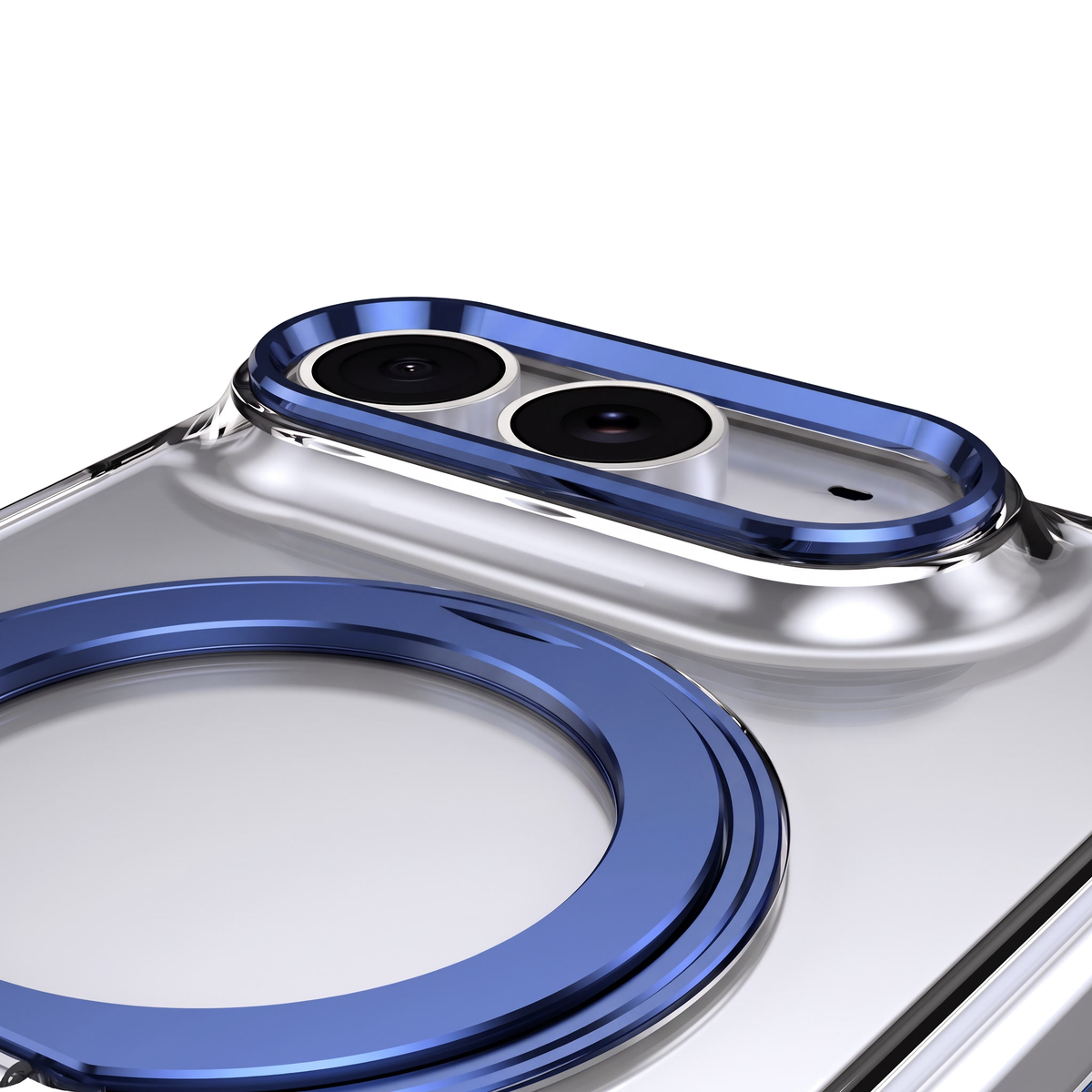 Axon M1 iPhone Fold case close-up - precision camera cutout and MagSafe ring seat with Royal Blue bezel