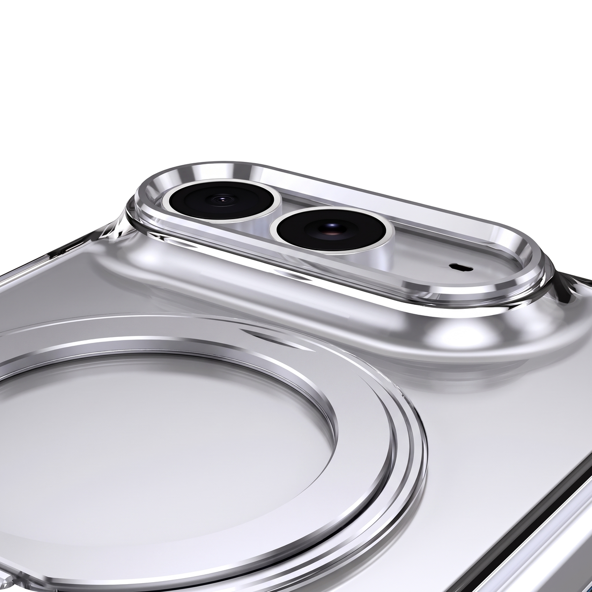 Axon M1 iPhone Duo case close-up - precision camera cutout and MagSafe ring seat with Silver bezel
