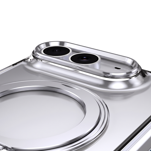 Axon M1 iPhone Duo case close-up - precision camera cutout and MagSafe ring seat with Silver bezel