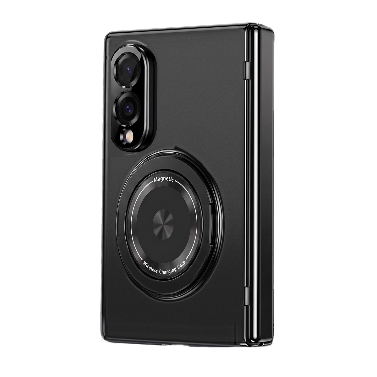 Axon M2 hinge cover case with rotating metal ring for Galaxy Z Fold 8 in Black, back view