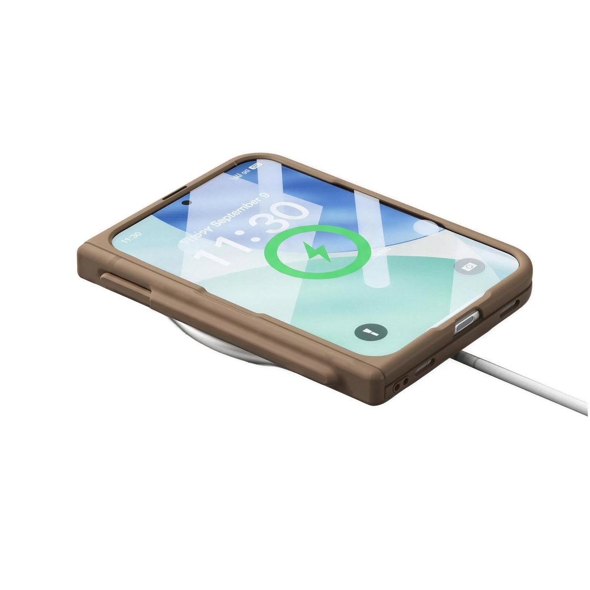 Kinetic P1 iPhone Fold case Coffee - wireless charging with stylus in hinge