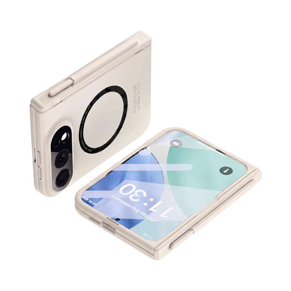 Kinetic P1 iPhone Fold case White - two closed cases with stylus on hinge, back and cover screen