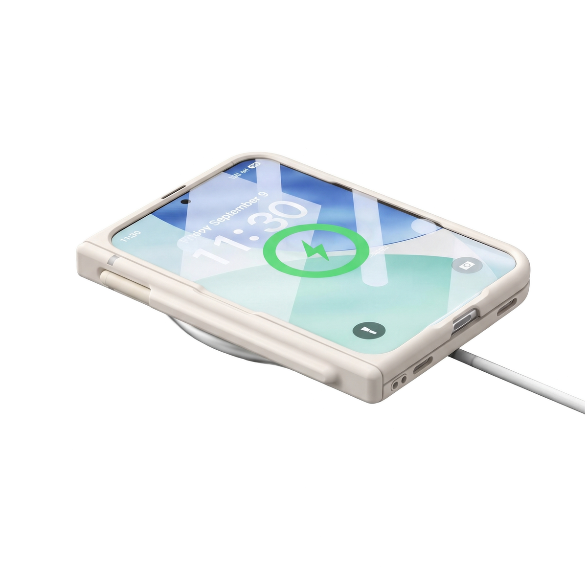 Kinetic P1 iPhone Fold case White - wireless charging with stylus in hinge
