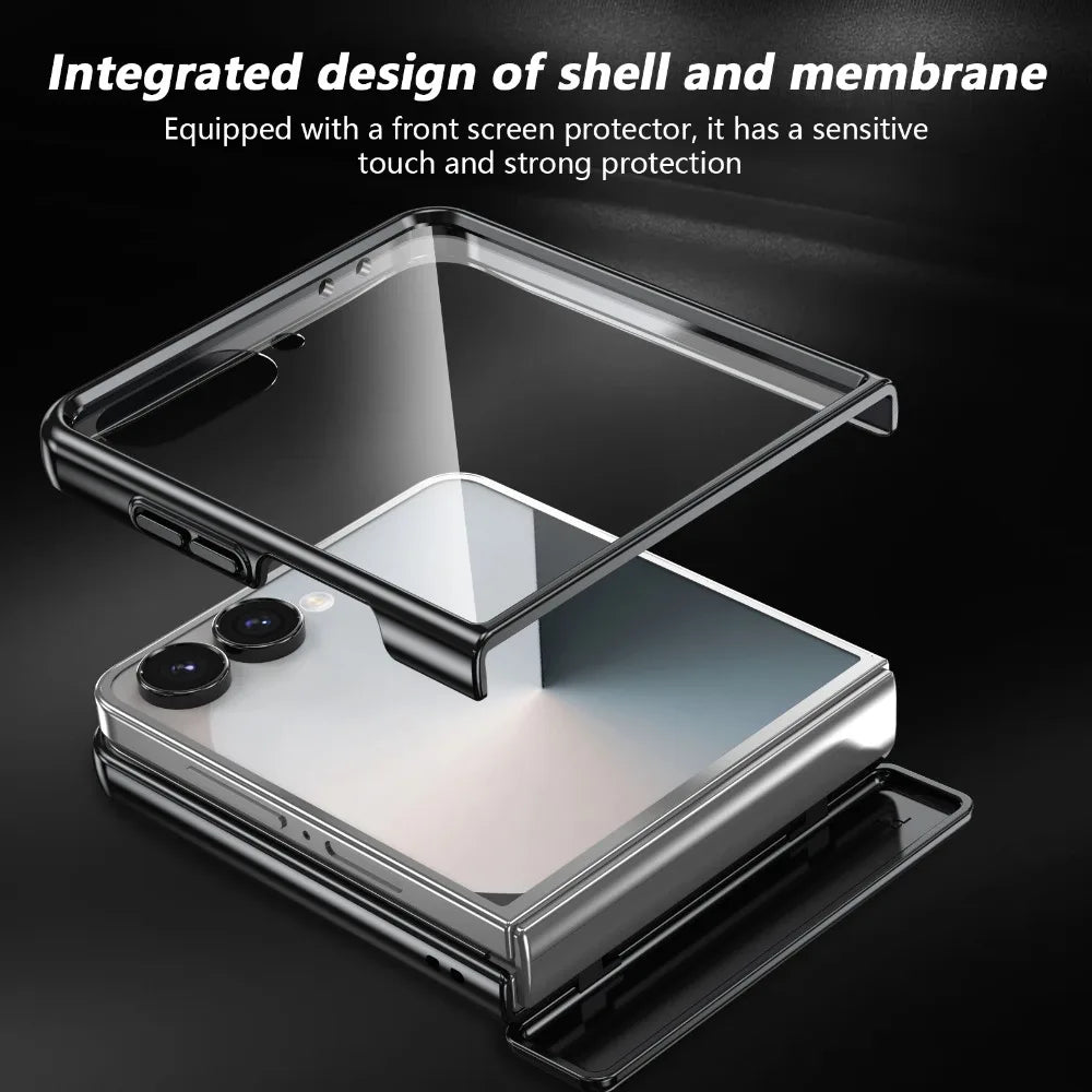 Phone case with screen protector on a dark background