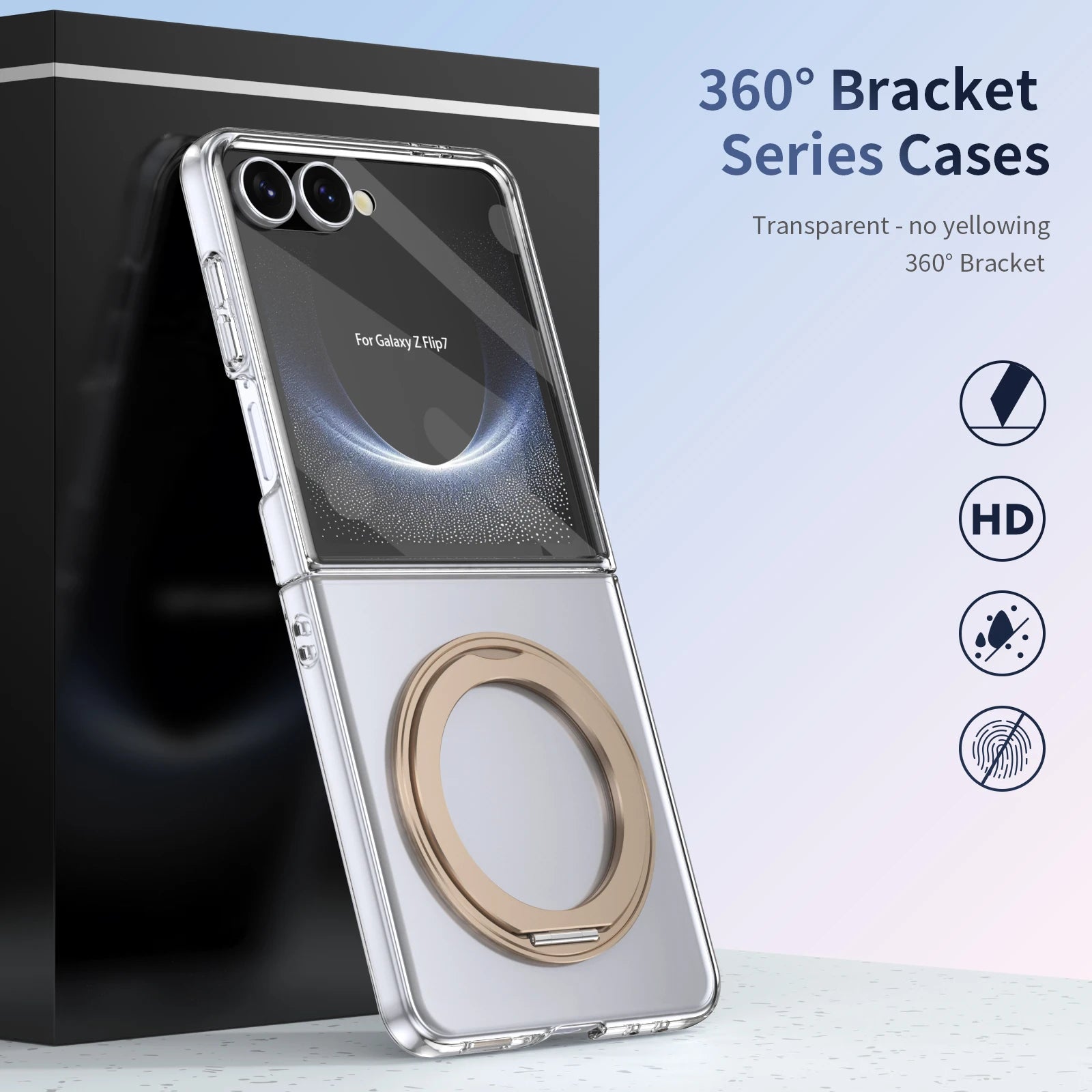 Phone case with 360-degree bracket feature on a light gray background