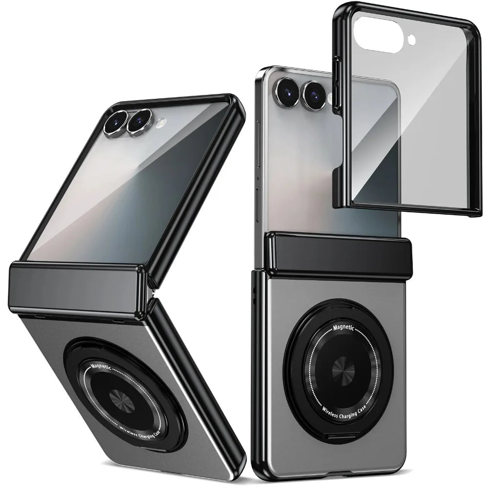Smartphone with a transparent back and black frame on a white background