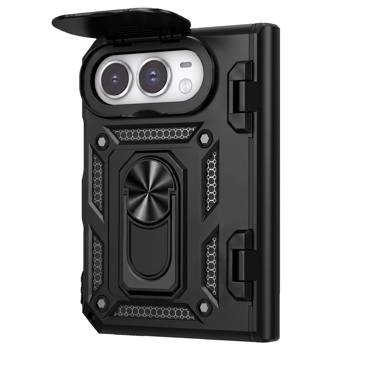Sentinel H1 iPhone Duo rugged case in Black - camera cover open