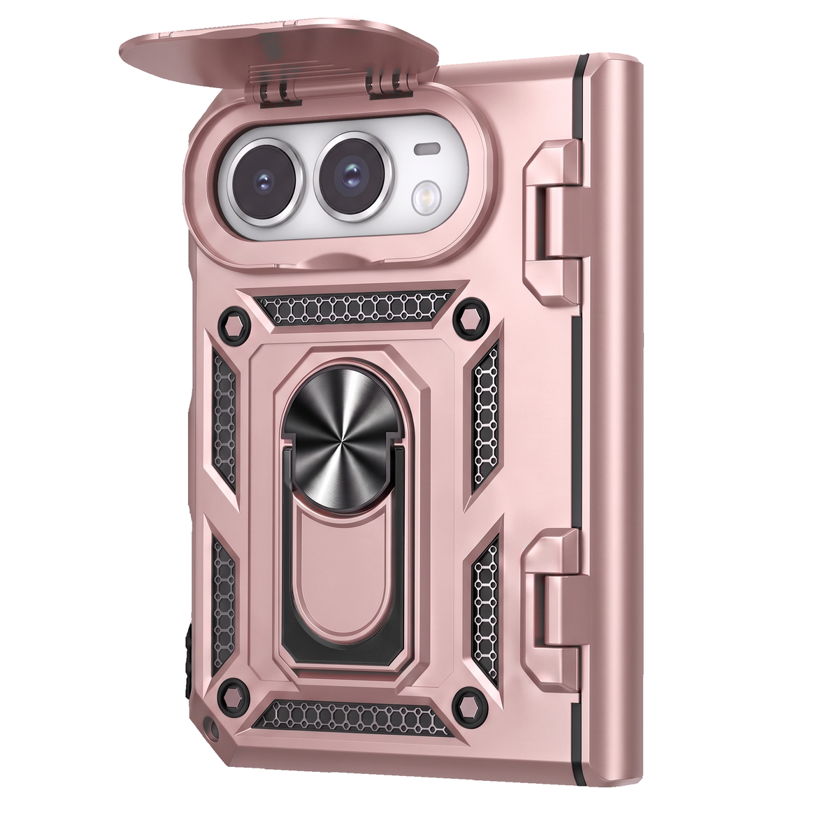Sentinel H1 iPhone Duo rugged case in Rose Gold - camera cover open