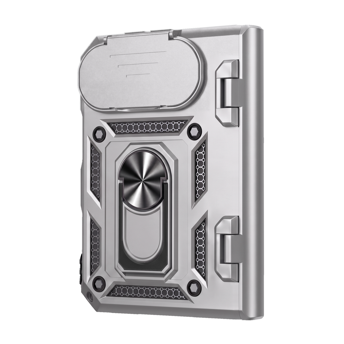 Sentinel H1 iPhone Duo rugged case in Silver - camera cover closed
