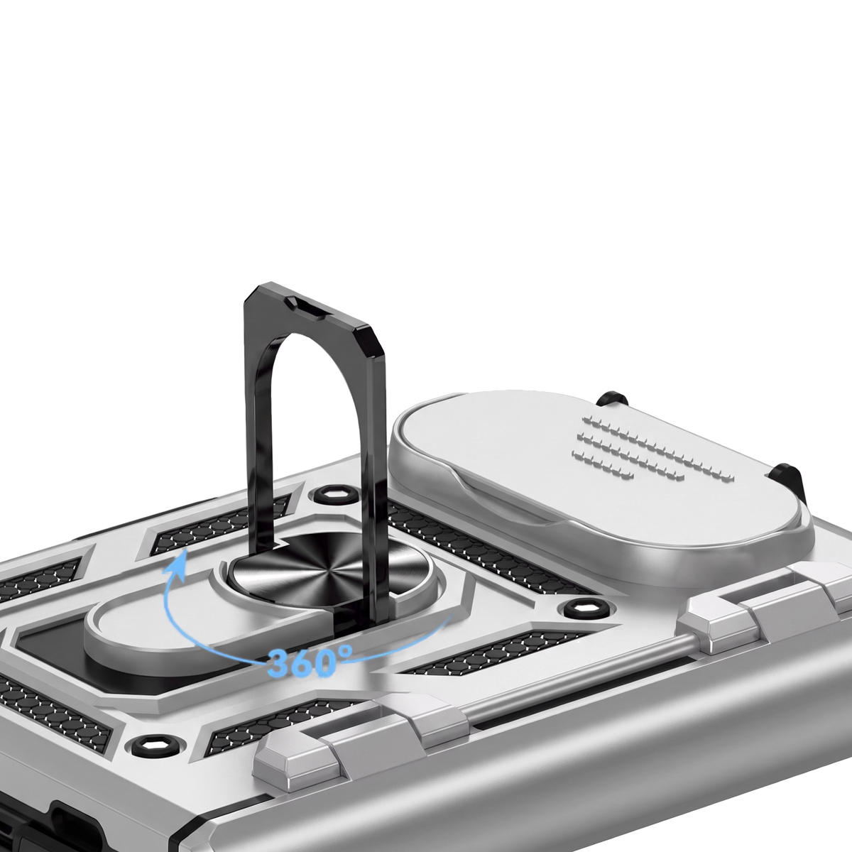 Sentinel H1 iPhone Duo rugged case in Silver - 360 degree rotating ring kickstand