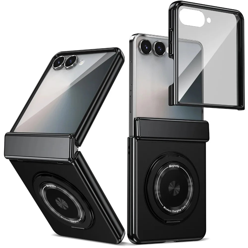 Smartphone with a transparent back and black frame on a white background