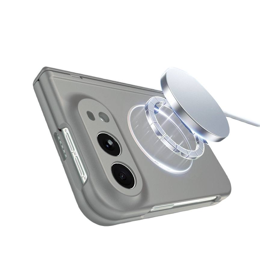 Spineguard P1 iPhone Fold case in Gray - supports MagSafe wireless charging without removing the case