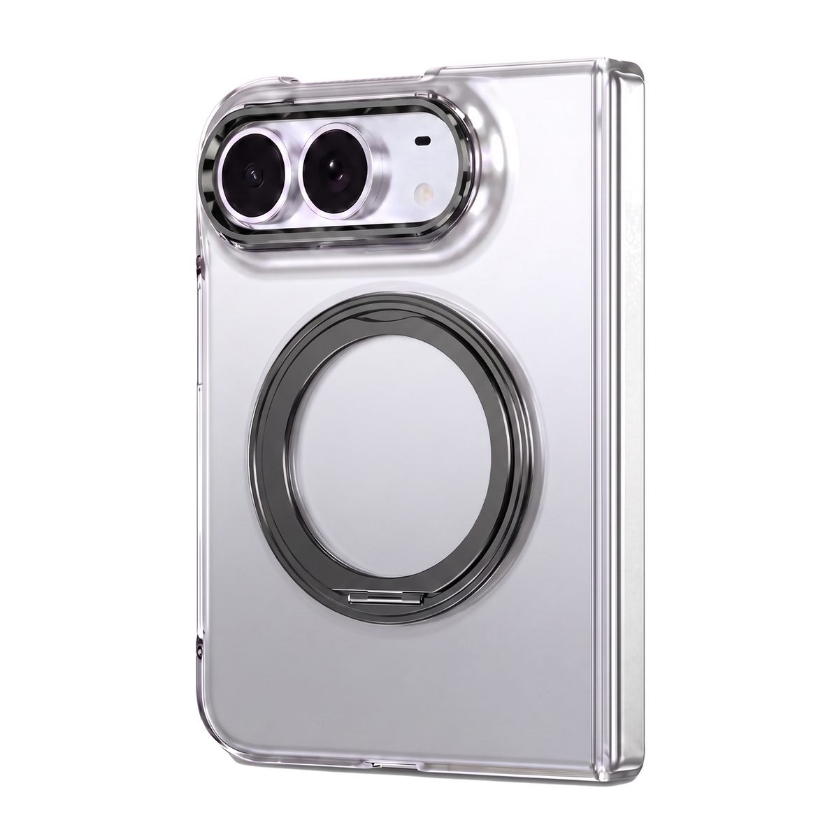 Axon M1 case for iPhone Fold with black MagSafe rotating ring stand and black camera bezel