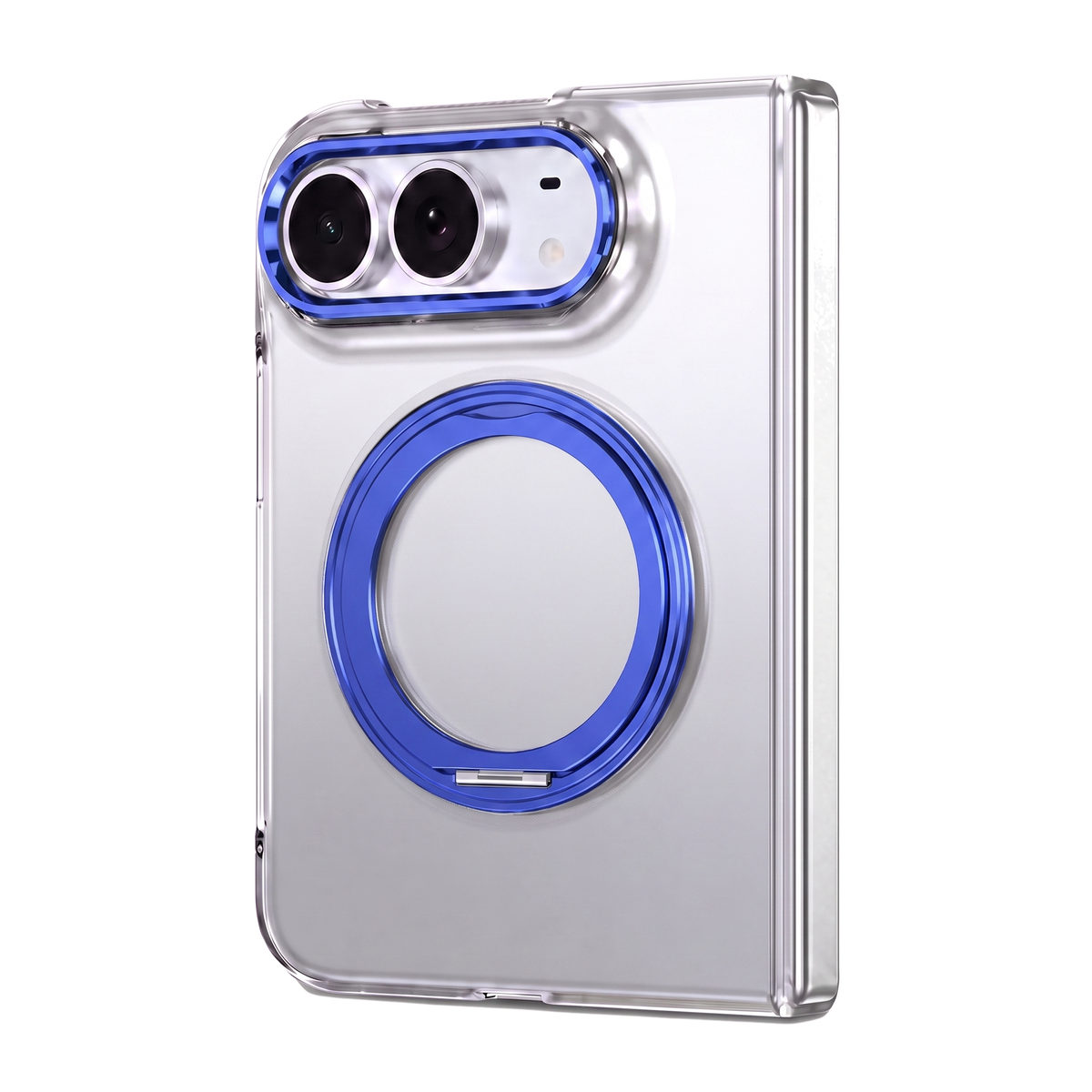 Axon M1 case for iPhone Fold with blue MagSafe rotating ring stand and blue camera bezel