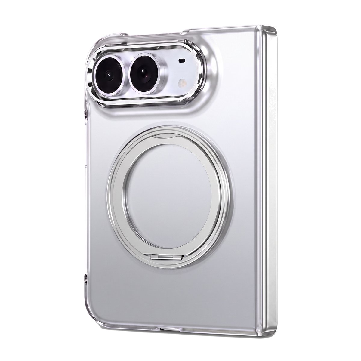 Axon M1 case for iPhone Fold in Clear with silver MagSafe rotating ring stand