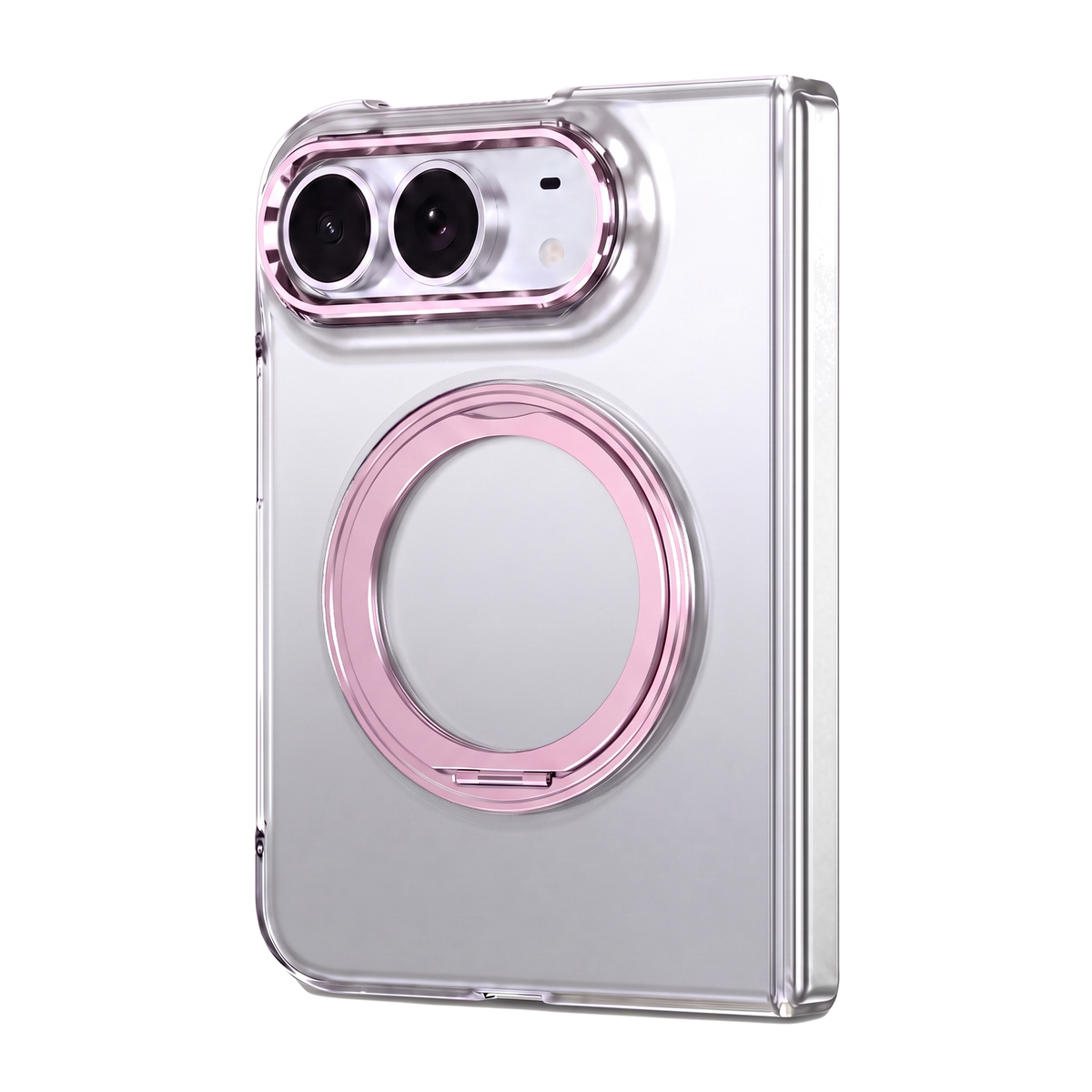 Axon M1 case for iPhone Fold with pink MagSafe rotating ring stand and pink camera bezel
